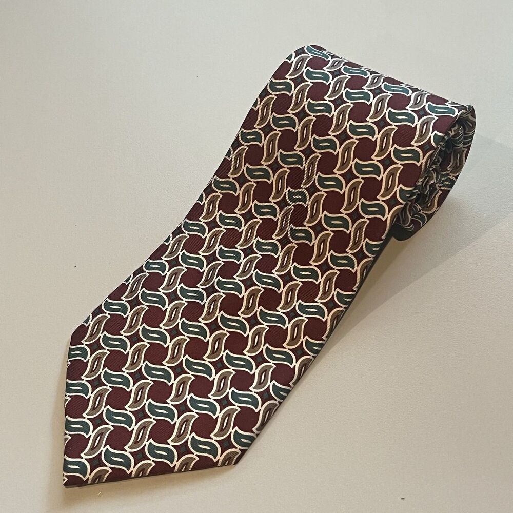 Vtg Brooks Brothers 346 Hand Made Silk Tie Burgundy Teal Abstract Geometric USA
